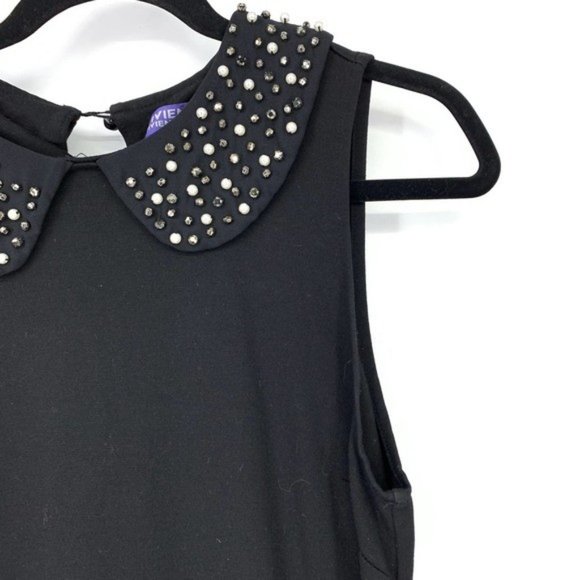 Vivienne Tam Black Sleeveless Embellished Studded Pearl Collar Mini Dress - Picture 3 of 5